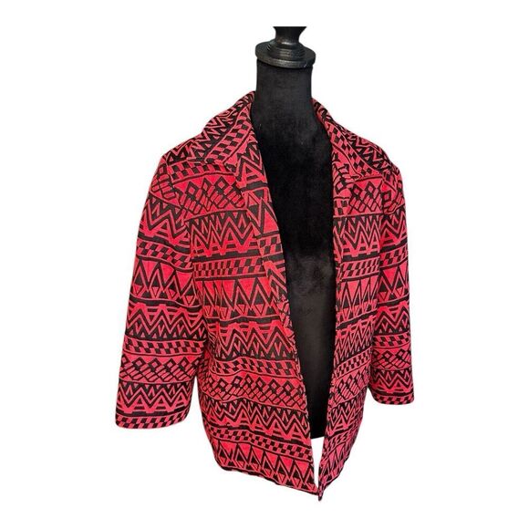 Alfred Dunner Red & Black Southwest Blazer Jacket - Women's Size 10 - Vintage - Picture 1 of 8